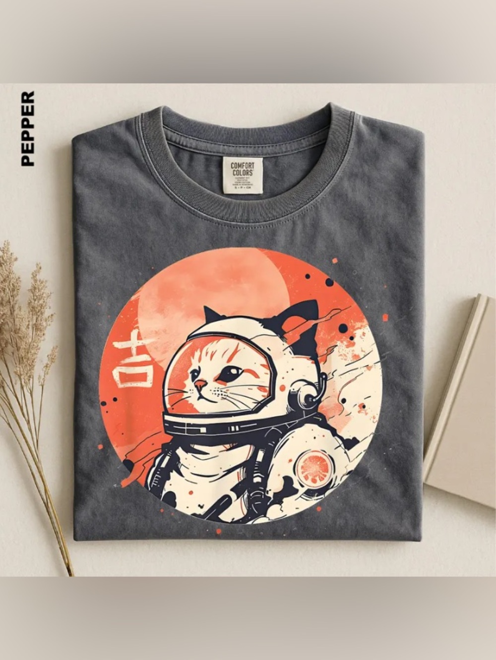 Comfort Colors Astronaut Cat Tee, Retro Space Kitty Cute Japanese Aesthetic Tee